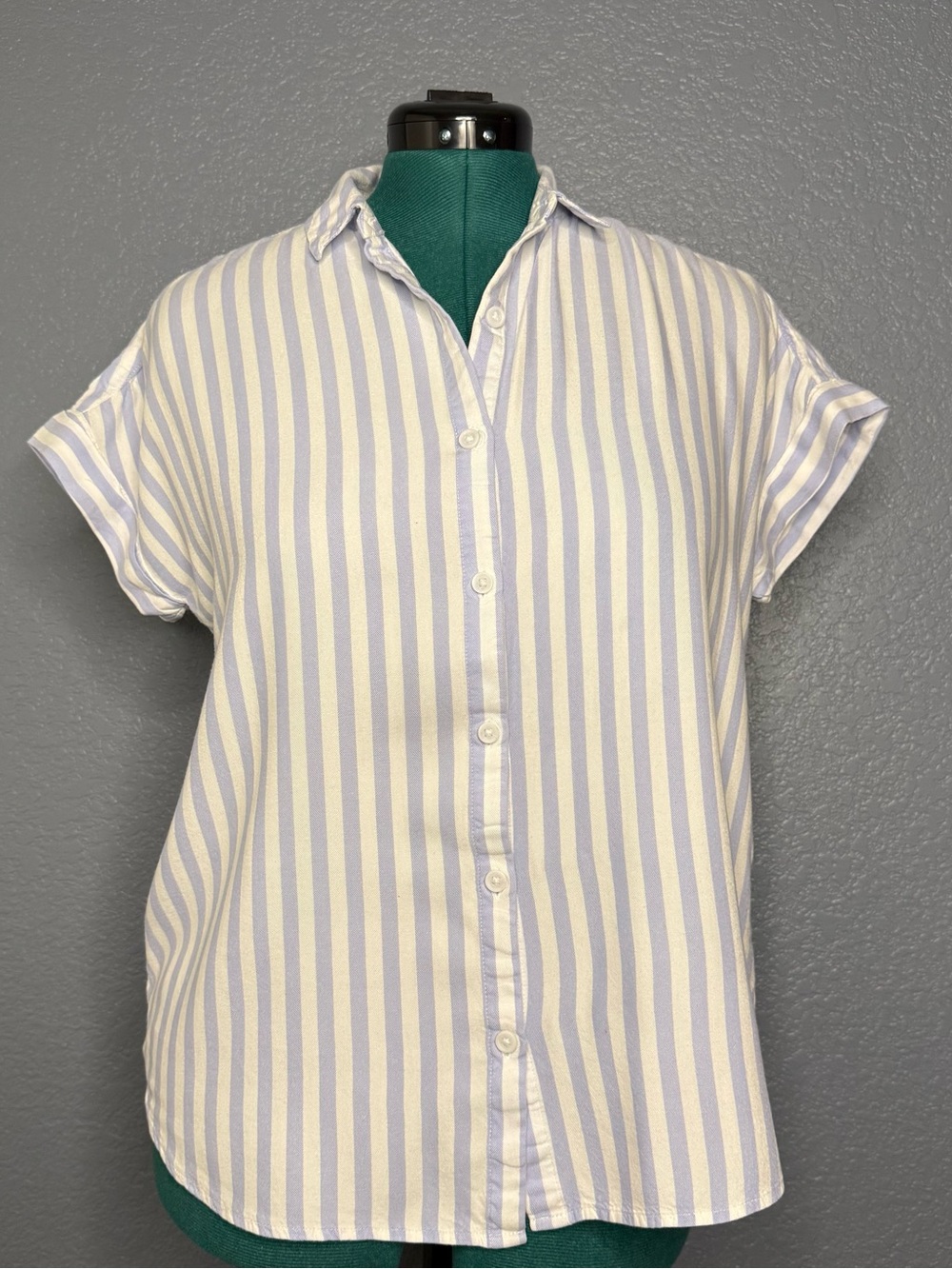 BeachLunchLounge Blue White Striped Button Down Shirt Short Sleeve Relaxed Fit M